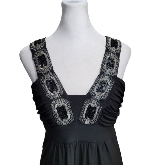 Bisou Bisou Metallic Beaded Dress sz 10 Black Silver Old Money Coquette Party - Picture 4 of 9